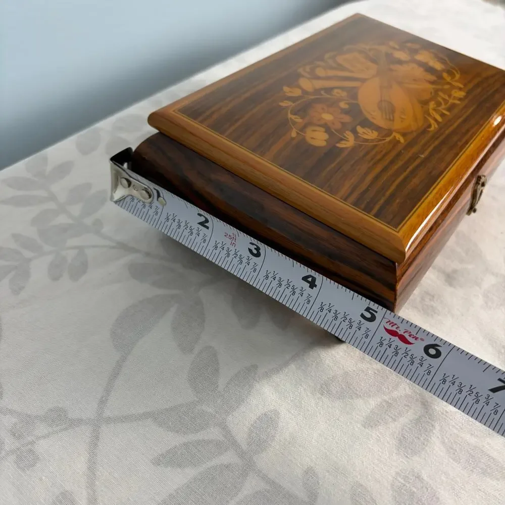 Vintage Italian Style Marquetry Music Box Musical Jewelry Box Isle of Capri